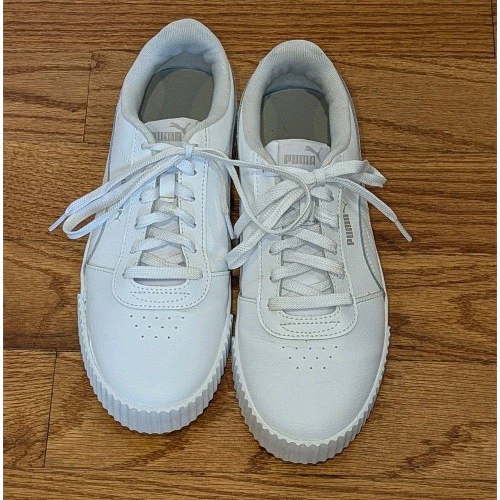 Minimalist Leather Puma White Carina Platform Sneakers Size 10.5 Women's‎